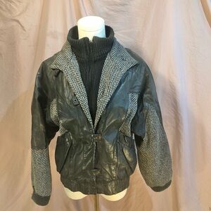 Vintage 80’s Black and Gray Jacket Coat with Wool Blend Knit SZ Small